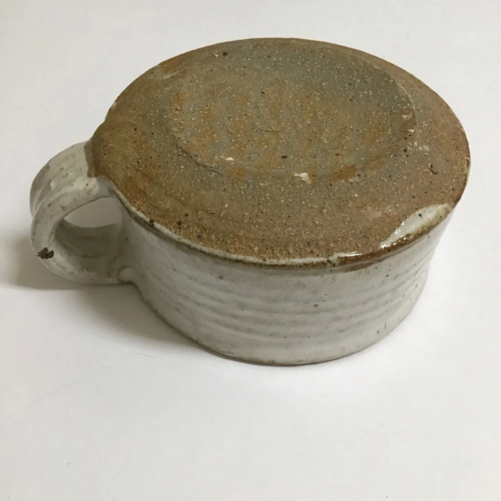 Handmade Studio Pottery Chowder Bowl Handle Natural Speckled Glaze Rustic Cabin